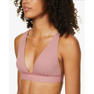 Skims Rose Clay Plunge Brand-Embroidered Stretch-Cotton Bra Medium (no tags)